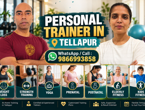 in home personal trainers in tellapur for weight loss training, strength training, prenatal yoga and fitness for elderly.